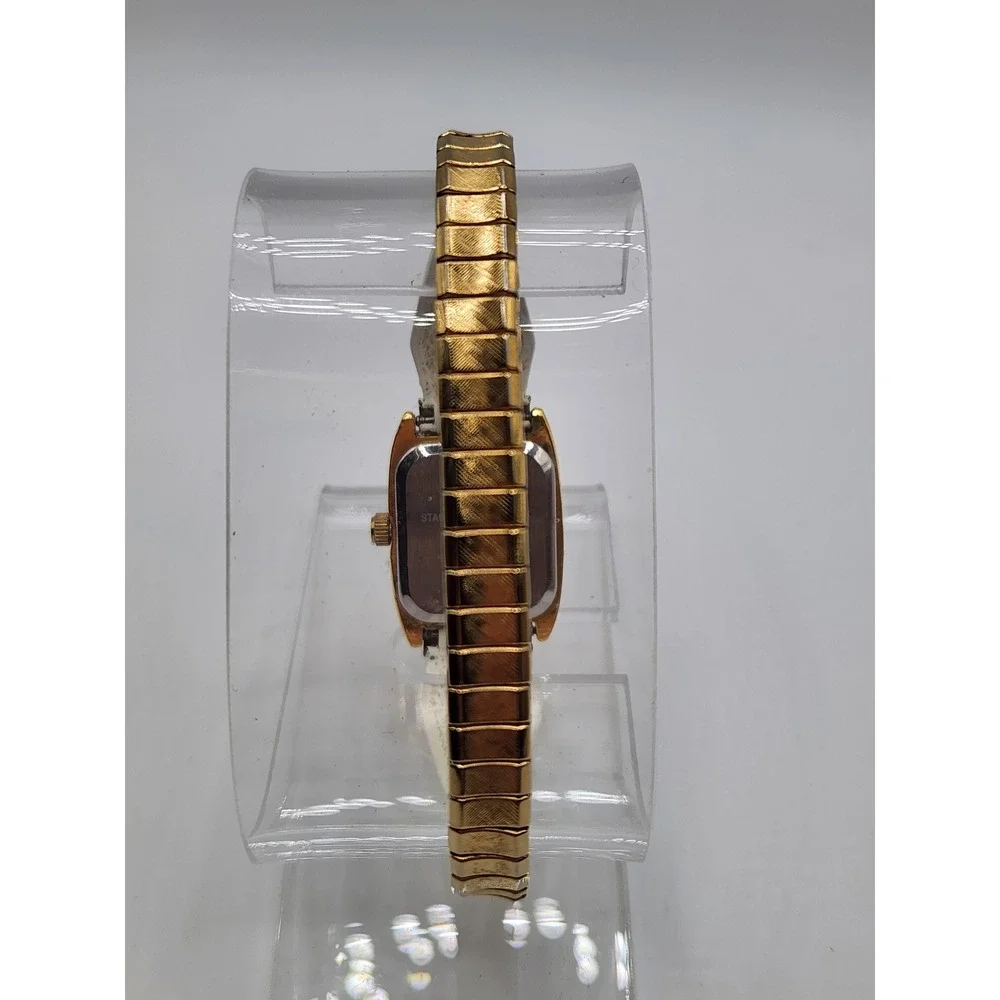 Black Hills Gold Wristwatch Tri-Colored Diamond Quartz Stretch White Leaf Band